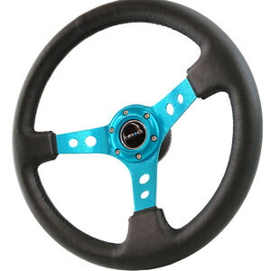 NRG Blue Aluminum Leather Racing Steering Wheel 350mm Drift Sport Car